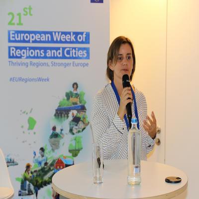 A photo of Anke Möllers, the Coordinator of EUCF, speaking