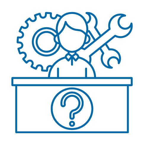A visual of a person sitting in front of cogwheels
